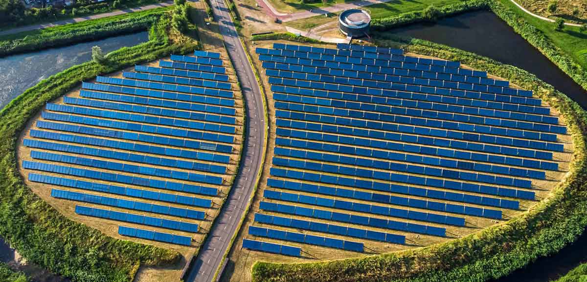 Aerial view of  a solar farm