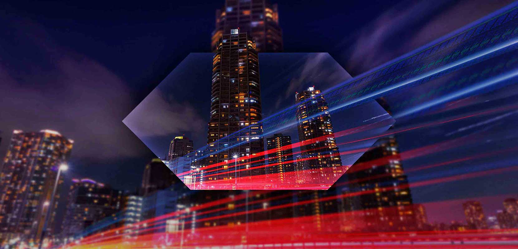 night cityscape with HSBC hexagon accent night cityscape with HSBC hexagon accent